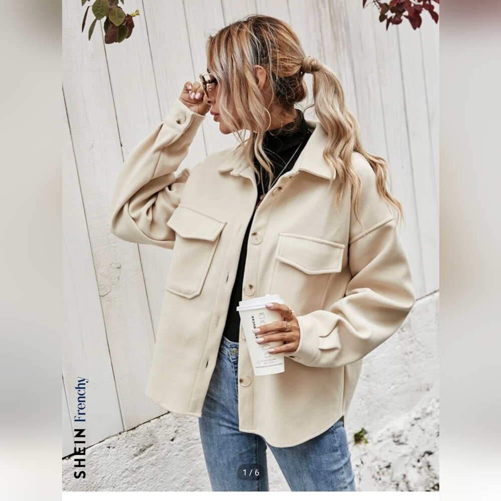 SHEIN Frenchy Flap Pocket High Low Hem Light Coat/Shacket